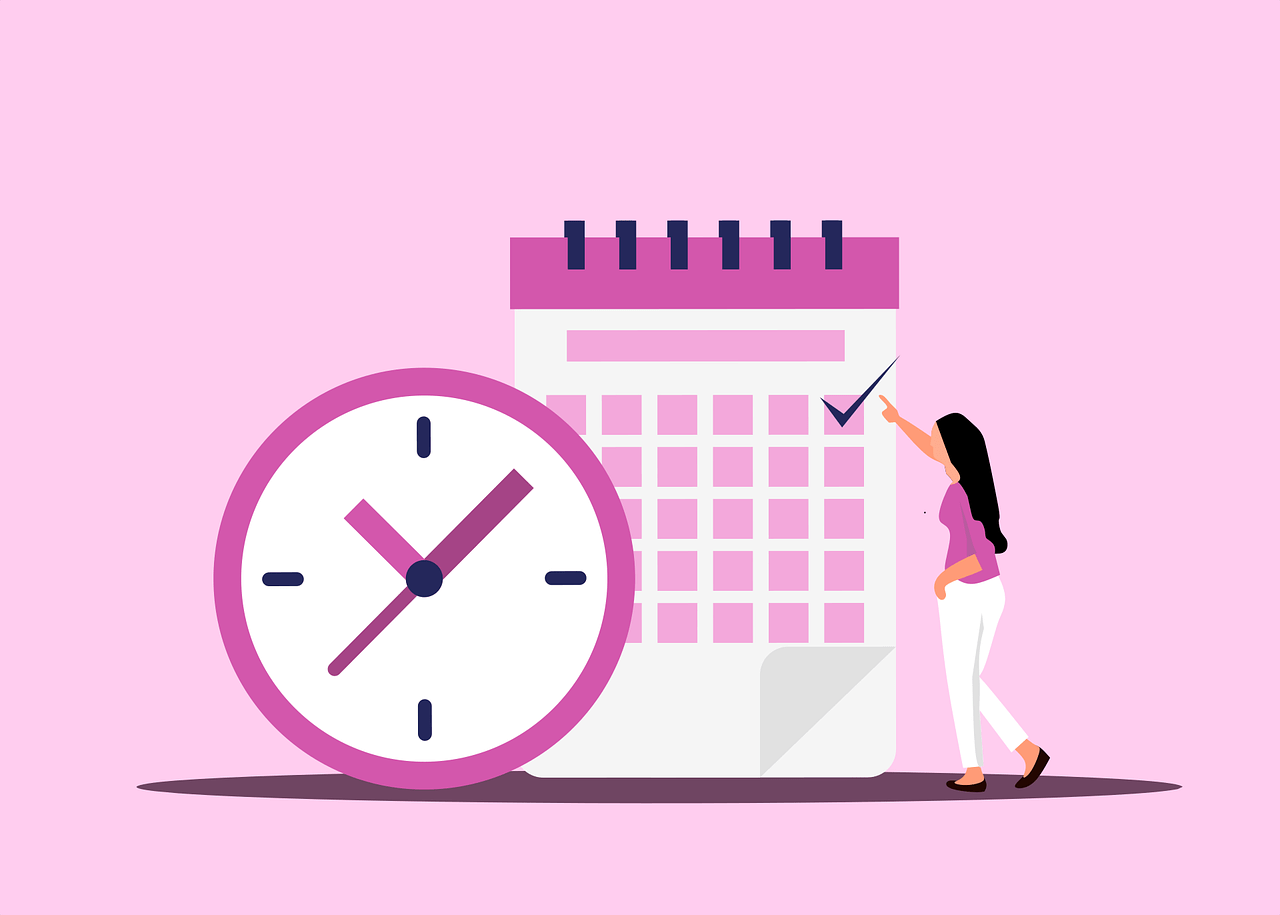 Femme avec calendrier et horloge