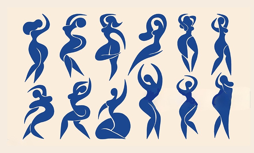 Image de silhouette de femmes dessinées dans différentes postures. D